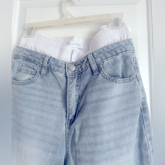 Playboy white tuxedo waist embroidered iconic bunny wide leg jeans size 7 - Picture 5 of 7